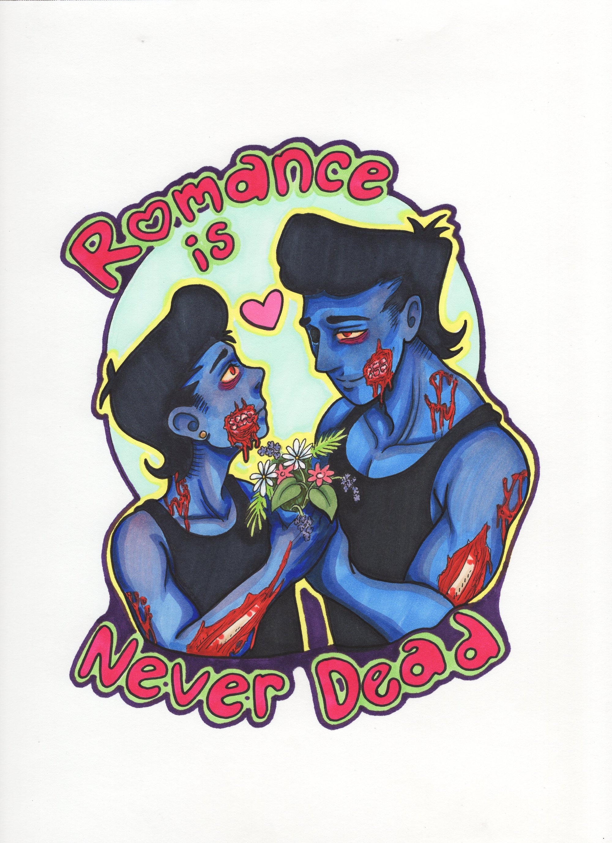 "Romance Is Never Dead: Undying Devotion 🖤🧟‍♂️💐" Art Print