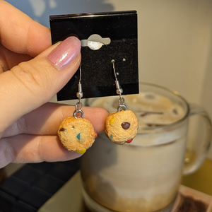 A pair of M&M cookie earrings