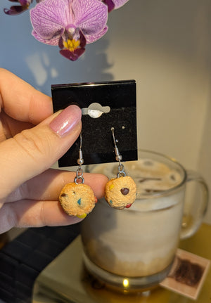 A pair of M&M cookie earrings