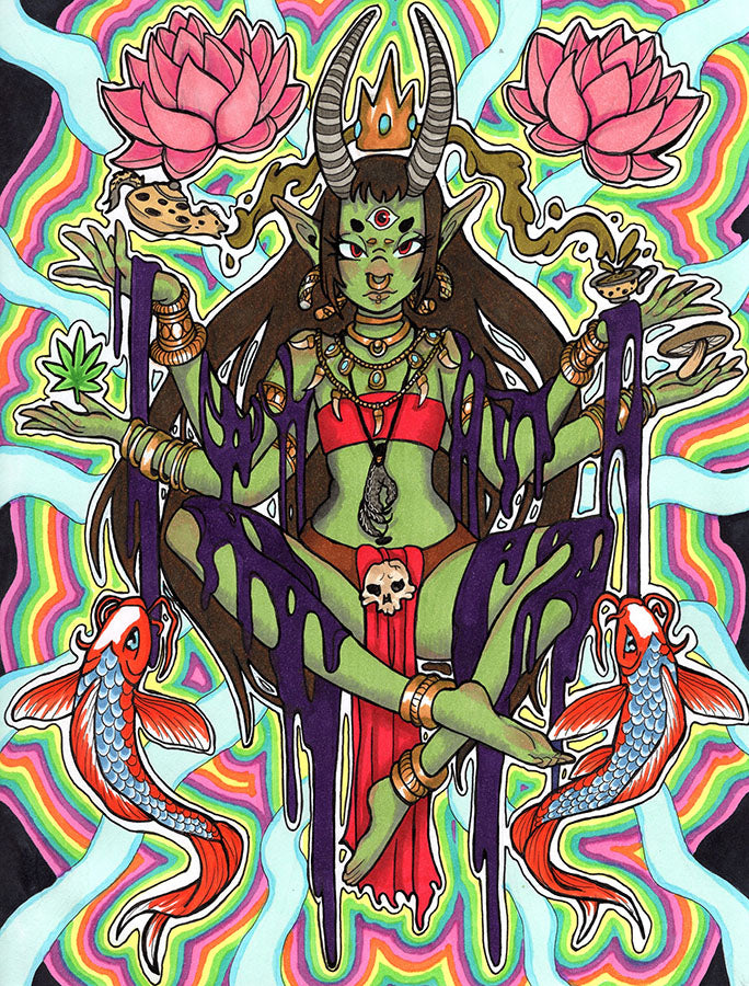 Buddha Goblin Deity Art Print – Trippy, Dark Fantasy, and Alternative Home Décor