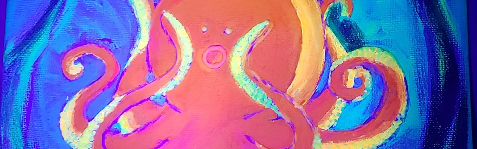 A pained neon octopus looking surprised