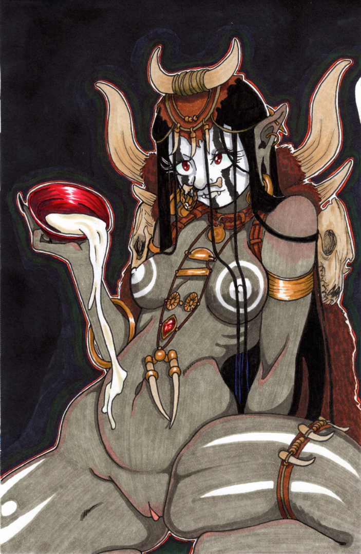 "Enigmatic Gray Ork Empress – Hand-Drawn Art Print by Nox