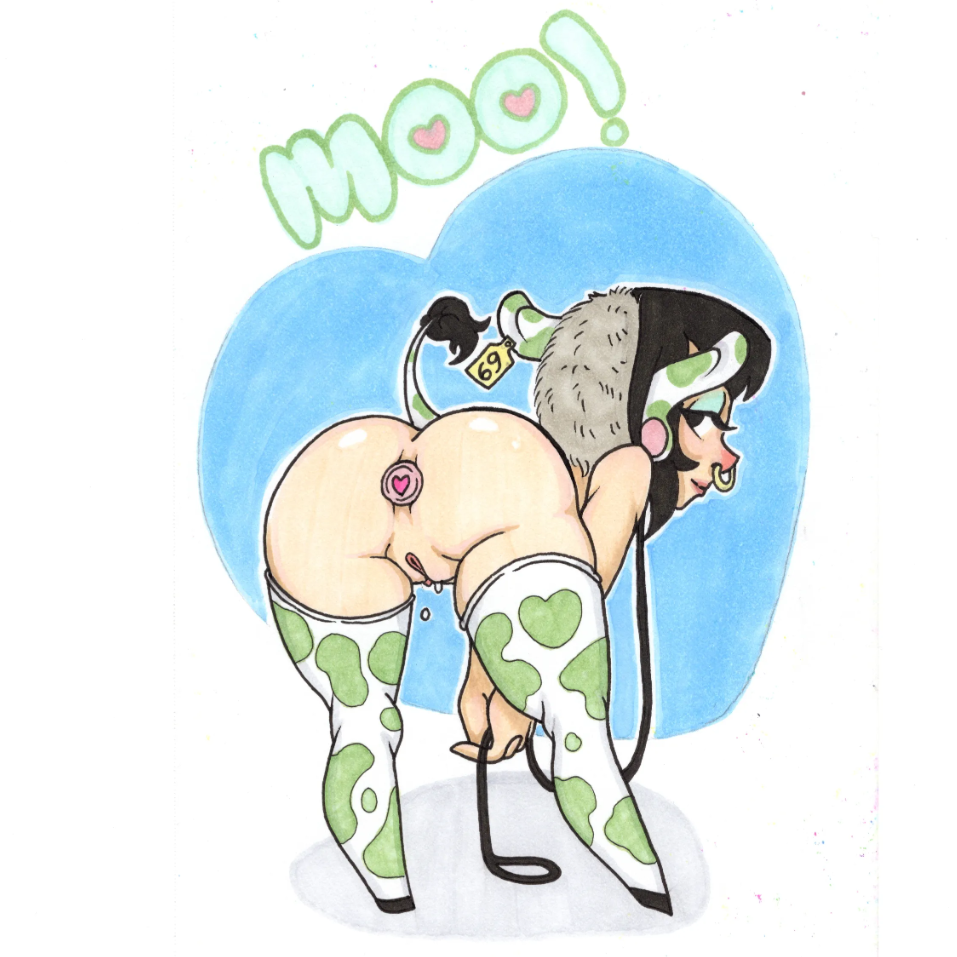 "Moo-d for Mischief" - Risqué Cowgirl Fantasy Art Print 🐄💚