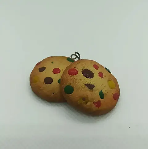 A pair of M&M cookie earrings